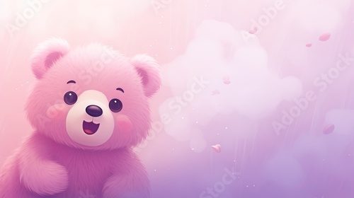 Fototapeta a pink teddy bear sitting on top of a purple background.  generative ai