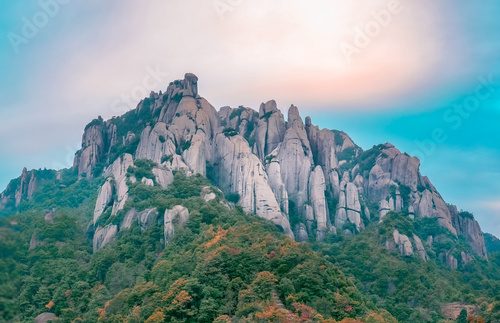 Fototapeta Aerial view of taimu mountain in ningde city, fujian province, China