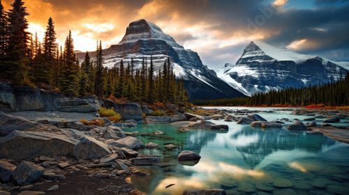 Fototapeta beautiful landscape Banff National Park Canada with river and clear water created with Generative AI Technology