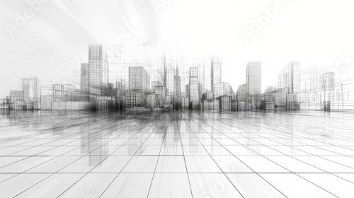 Fototapeta City background architectural with drawings of modern for use web, magazine or poster vector design.