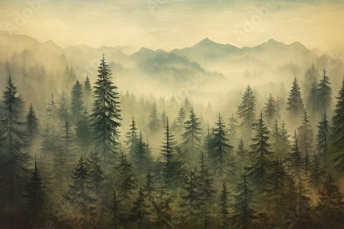 Fototapeta foggy forest view