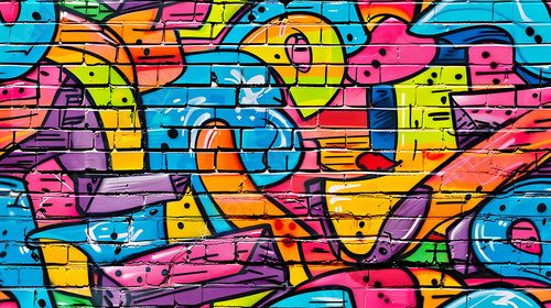 Fototapeta graffiti on wall - Cartoon style, multi color, colorful - Bold and vibrant graffiti doodles with expressive lines and vibrant colors - Seamless tile. Endless and repeat print.