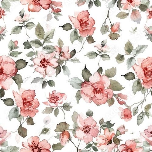 Fototapeta hand-painted watercolor floral pattern seamlessly blending on a clean white background