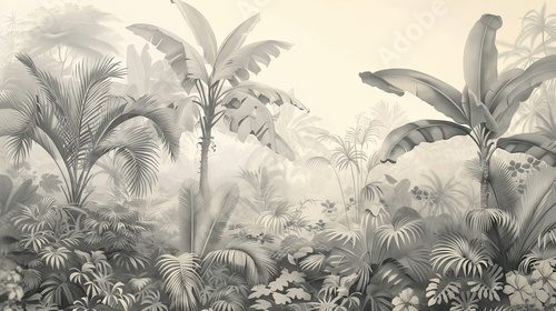 Fototapeta Ingenious stock mural photo wallpaper jungle and graceful leaves tropical forest vintage background graphics art card poster print interior