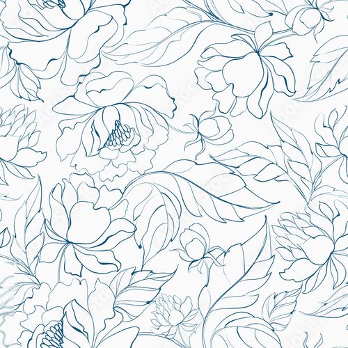 Fototapeta Seamless floral pattern with Peony.